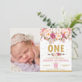 Bohoの花の夢のキャッチャーの第1誕生日の女の子の写真 招待状 (スタンド正面)