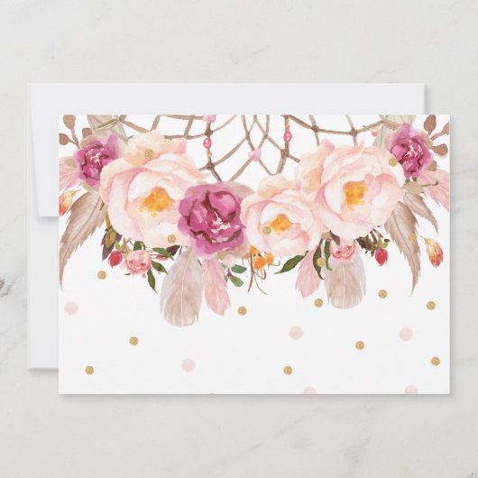 Bohoの花の夢のキャッチャーの第1誕生日の女の子の写真 招待状 (裏面)