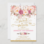 Bohoの花の夢のキャッチャーの菓子の第16誕生日 招待状 (正面)