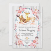 Bohoの花の森林動物のベビーシャワーの女の子 招待状 (正面)