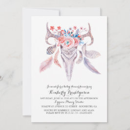 Bohoの花の水彩画のスカルのベビーシャワー 招待状