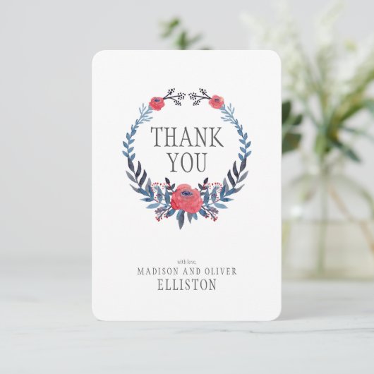 Bohoの花の水彩画の赤いバラは|感謝していしています サンキューカード (スタンド正面)