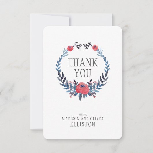 Bohoの花の水彩画の赤いバラは|感謝していしています サンキューカード (正面)