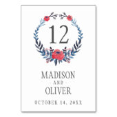 Bohoの花の水彩画の赤いバラ結婚する| テーブルナンバー (裏面)