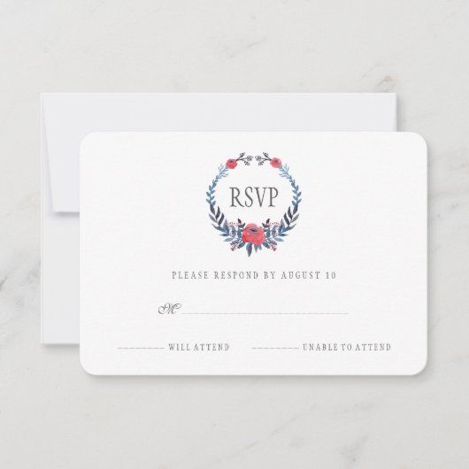 Bohoの花の水彩画の赤いバラ| RSVP (正面)