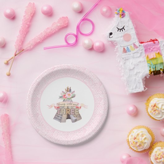 Bohoの花の種族のテント小屋の若い野生の第3誕生日 ペーパープレート (パーティー)