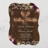 Bohoの花の結婚式招待状の素朴な枝角 招待状 (正面/裏面)