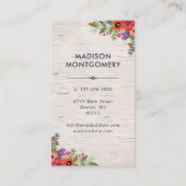 Bohoの花パターン-濃紺及び樺の木 名刺 (裏面)