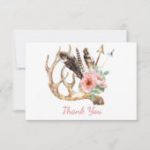 Bohoの花柄および枝角のサンキューカード 招待状 (正面)