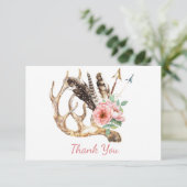 Bohoの花柄および枝角のサンキューカード 招待状 (スタンド正面)