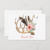 Bohoの花柄および枝角のサンキューカード 招待状 (正面/裏面)