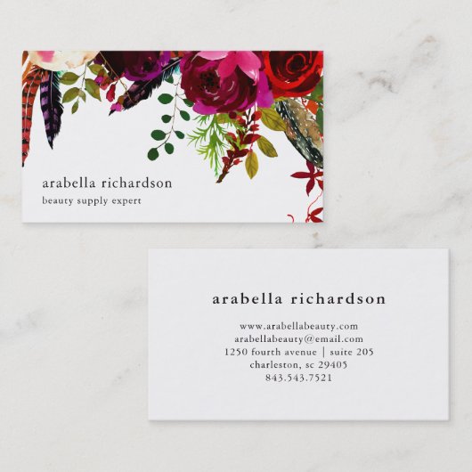 Bohoの花柄の低下 名刺 (正面/裏面)