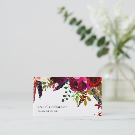 Bohoの花柄の低下 名刺 (スタンド正面)