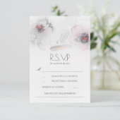 Bohoの花柄の羽の水彩画灰色RSVPのカード 出欠カード (スタンド正面)