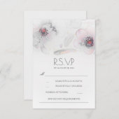 Bohoの花柄の羽の水彩画灰色RSVPのカード 出欠カード (正面/裏面)