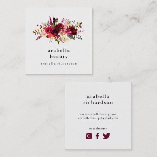 Bohoの花柄|の会合媒体アイコン スクエア名刺 (正面/裏面)