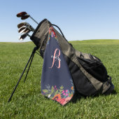 Bohoの花花束-濃紺及びピンクのモノグラム ゴルフタオル (グリーン)