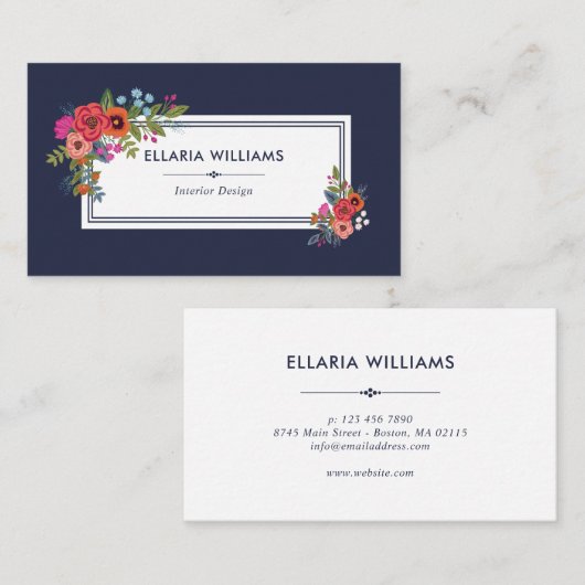 Bohoの花花束-濃紺及び白 名刺 (正面/裏面)