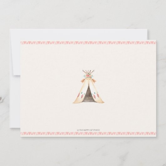 Bohoの若い野生および3第3誕生日の女の子の写真 招待状 (裏面)