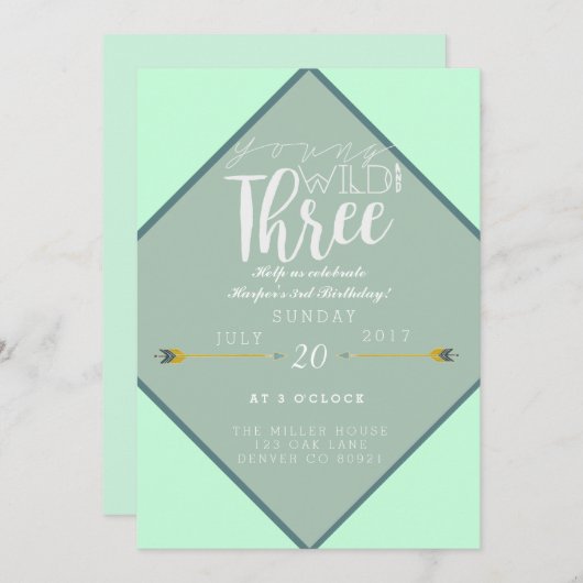 Bohoの若い野生及び3 |の第3誕生会 招待状 (正面/裏面)