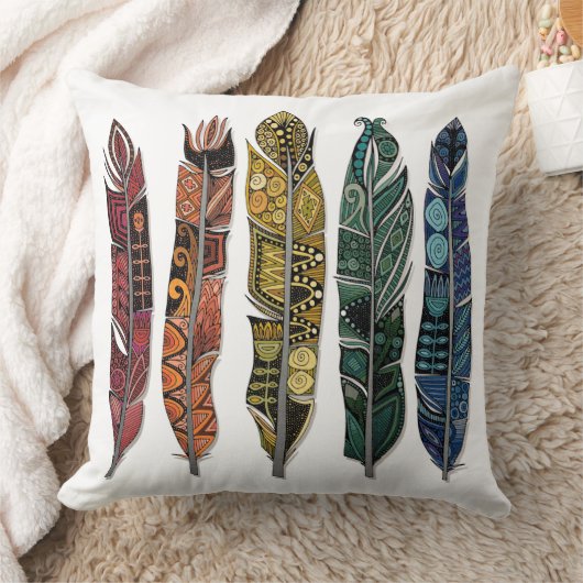 bohoの虹の羽 クッション (ブランケット)