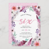 Bohoの誕生日のパーティの招待状|の第6誕生日 招待状 (正面/裏面)