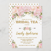 Bohoの赤面のピンクの水彩画の花の花嫁の茶 招待状 (正面/裏面)