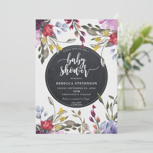 bohoの野生花の花のベビーシャワーの招待 招待状 (スタンド正面)