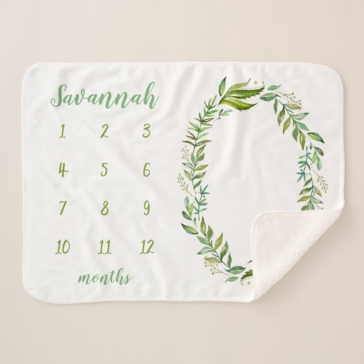 Bohoの離れベビーパーソナライズされたマイルストーン写真 シェルパブランケット (正面(横))