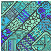 Bohoの青緑の抽象的な種族パターン ファブリック (クローズアップ)