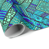 Bohoの青緑の抽象的な種族パターン ラッピングペーパー (ロールコーナー)