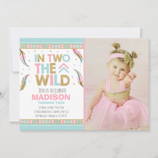 Bohoの2の第2誕生日の招待状熱狂的なパーティー 招待状 (正面)