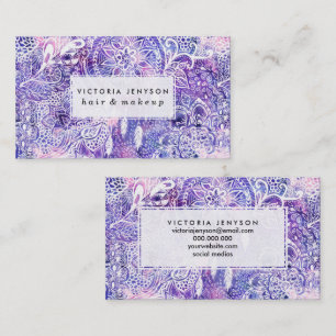 Bohoのdreamcatcherの花のピンクの紫色の水彩画 名刺