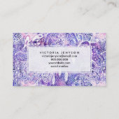 Bohoのdreamcatcherの花のピンクの紫色の水彩画 名刺 (裏面)