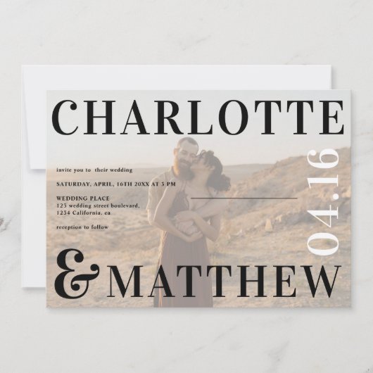 Bohoはっきりしたは白黒写真の写結婚真を指す 招待状 (正面)