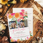 Bohoはっきりした水彩フローラ2 – 写真卒業 招待状