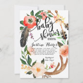 Bohoはベビーシャワーの招待状に羽をつけます 招待状 (正面)