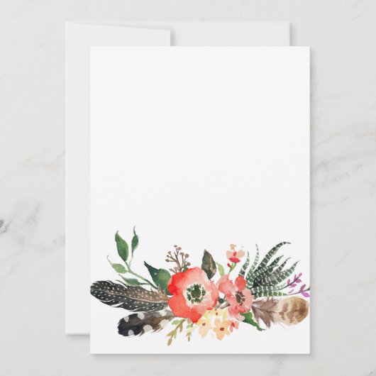 Bohoはベビーシャワーの招待状に羽をつけます 招待状 (裏面)