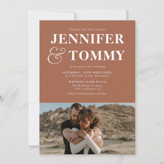 Bohoはレトロはっきりした2枚の写真のテラ結婚コッタと名付ける 招待状 (正面)