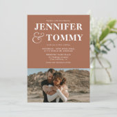 Bohoはレトロはっきりした2枚の写真のテラ結婚コッタと名付ける 招待状 (スタンド正面)