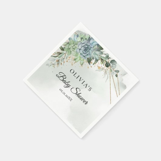 Bohoは緑の金ゴールドフレーム赤ちゃんシャワー スタンダードカクテルナプキン (角)