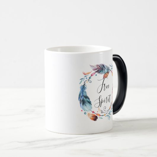 Bohoは自由な精神の感動的なマグのギフトに羽をつけます モーフィングマグカップ (正面右)