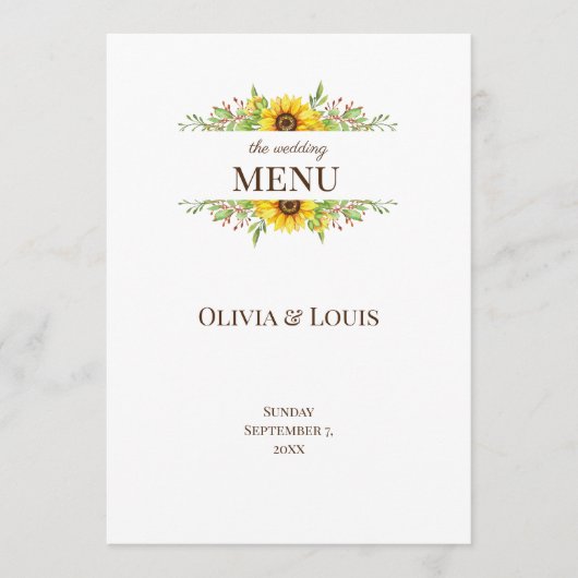 Bohoひまわりロマンチックな夏期結婚ズ メニュー (正面)