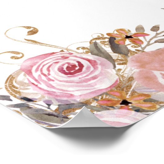 BOHOほこりっぽいピンクのフローラ水の色の女の子ベビーシャワー ポスター (角)