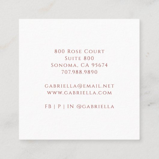 Bohoほこりっぽいピンクグリーンフローラフローリスト スクエア名刺 (裏面)