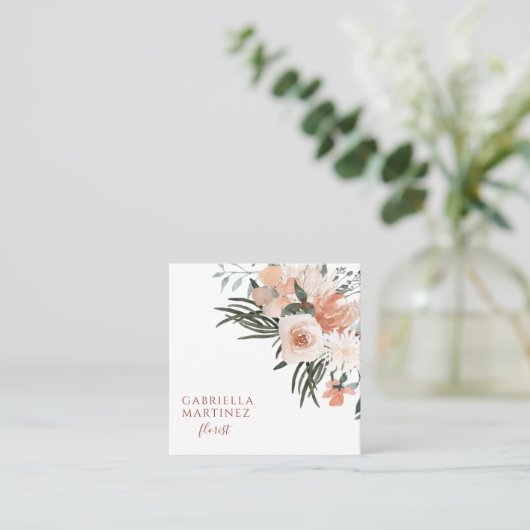 Bohoほこりっぽいピンクグリーンフローラフローリスト スクエア名刺 (スタンド正面)