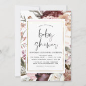 Bohoほこりっぽいピンクバーガンディ赤ちゃんシャワー 招待状 (正面)