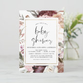 Bohoほこりっぽいピンクバーガンディ赤ちゃんシャワー 招待状 (スタンド正面)