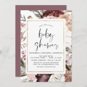 Bohoほこりっぽいピンクバーガンディ赤ちゃんシャワー 招待状 (正面/裏面)