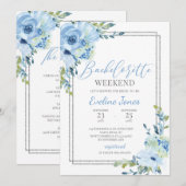 Bohoほこりっぽいブルーフローラシルバーフレームバチェロレッテ 招待状 (正面/裏面)